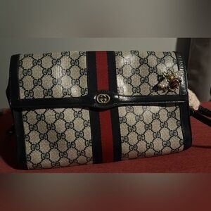 Gucci Beige and Blue Crossbody with Red Stripe